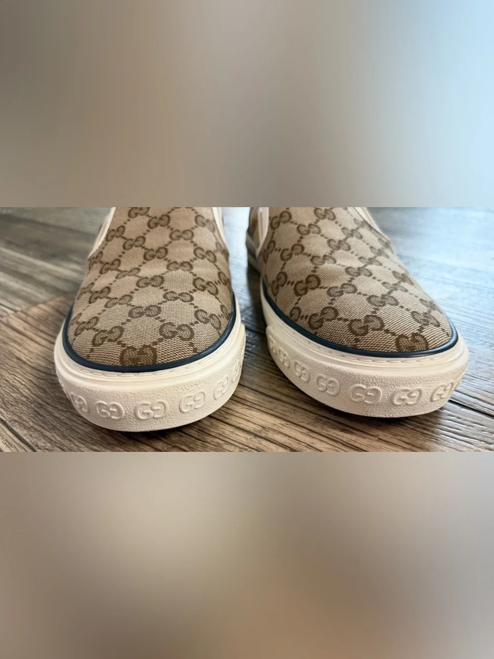 Gucci Beige/Brown GG Canvas Slip-On Sneakers